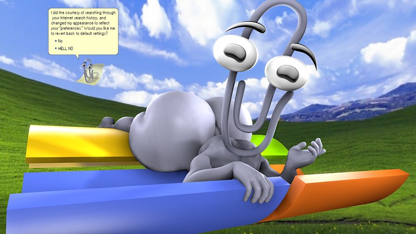 5_fingers big_butt butt dialogue fingers huge_butt looking_at_viewer male paper_clip solo speech_bubble system text aidenz microsoft microsoft_office microsoft_windows windows_xp clippit 16:9 3d_(artwork) digital_media_(artwork) english_text hi_res widescreen