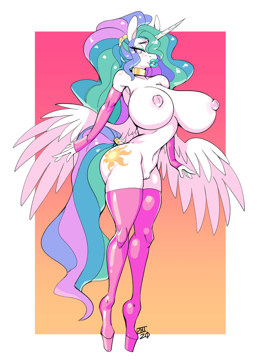 anthro anthrofied areola big_breasts bimbofied breasts clothing cutie_mark female genitals horn huge_breasts legwear lips mostly_nude nipples pussy solo thick_lips thigh_highs wide_hips wings scarfyace friendship_is_magic hasbro my_little_pony mythology princess_celestia_(mlp) equid equine mammal mythological_creature mythological_equine winged_unicorn absurd_res hi_res