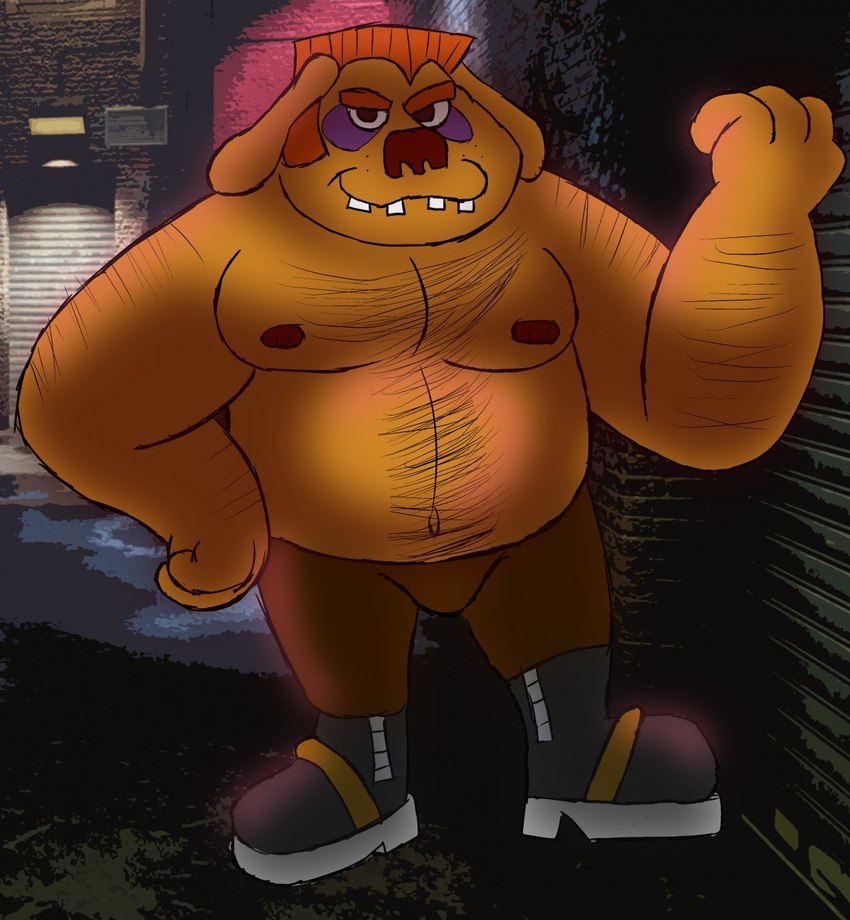 alley anthro boots bottomwear clothed clothing footwear looking_at_viewer male navel nipples overweight overweight_male pants shoes solo topless rvroovie99 catdog_(series) nickelodeon cliff_feltbottom hi_res