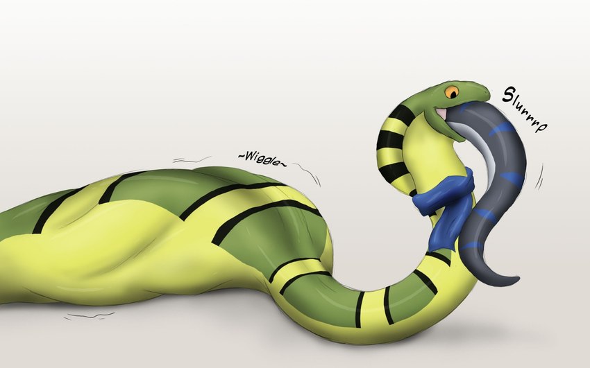 almost_fully_inside duo feral feral_pred feral_prey grey_body male oral_vore orange_eyes partially_inside scarf simple_background stripes tail vore white_background akaikosh reptile scalie snake 16:10 shaded widescreen