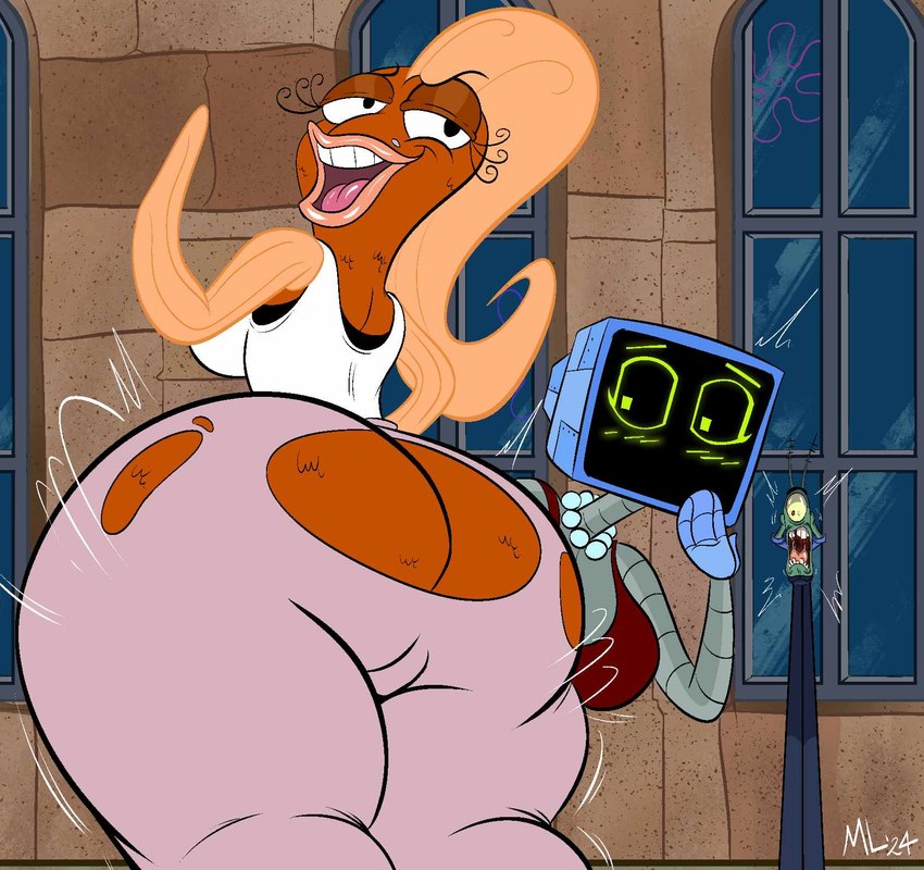 anthro big_butt bottomwear breasts butt clothing dress eyelashes female flower_cloud_(spongebob) gem group jewelry lips looking_at_butt machine male necklace open_mouth pearl_(gem) pearl_necklace pink_lips presenting presenting_hindquarters teeth tongue topwear torn_clothing trio wide_hips ameizinglewds nickelodeon spongebob_squarepants karen_plankton sheldon_j._plankton suzie_groove arthropod copepod crustacean fish marine maxillopod plankton_(species) robot 2024 digital_media_(artwork) hi_res