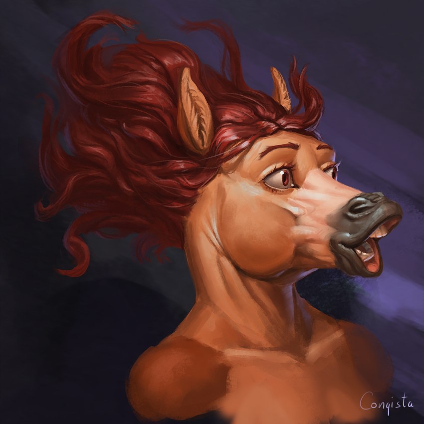 anthro brown_body brown_fur brown_hair fur hair humor male open_mouth solo conqista pogchamp equid equine horse mammal 1:1 2019 bust_portrait meme portrait reaction_image signature