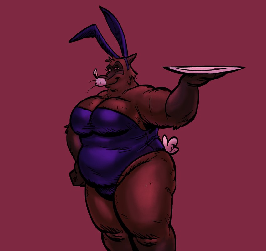 anthro belly big_moobs bulge bunny_costume butt cheek_tuft clothed clothed_anthro clothed_male clothing costume facial_tuft fake_ears fake_rabbit_ears fake_rabbit_tail fake_tail hand_on_hip head_tuft holding_plate leotard looking_at_viewer male moobs overweight overweight_anthro overweight_male simple_background smile solo standing thick_thighs tuft whiskers phillip-banks max_(phillip-banks) mammal procyonid raccoon digital_drawing_(artwork) digital_media_(artwork)