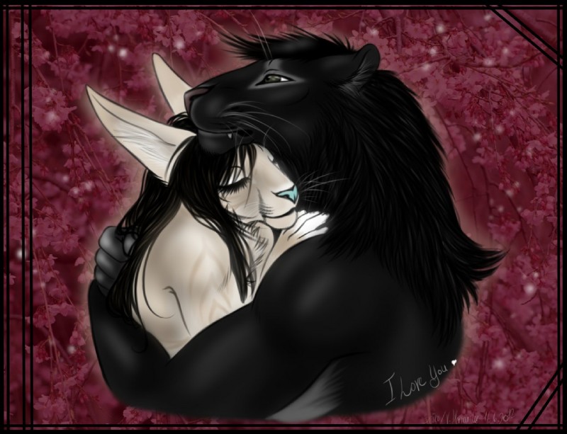 anthro black-lion duo female flower male plant romantic romantic_couple shikoyote raphian shiko domestic_cat felid feline felis lion mammal pantherine tiger