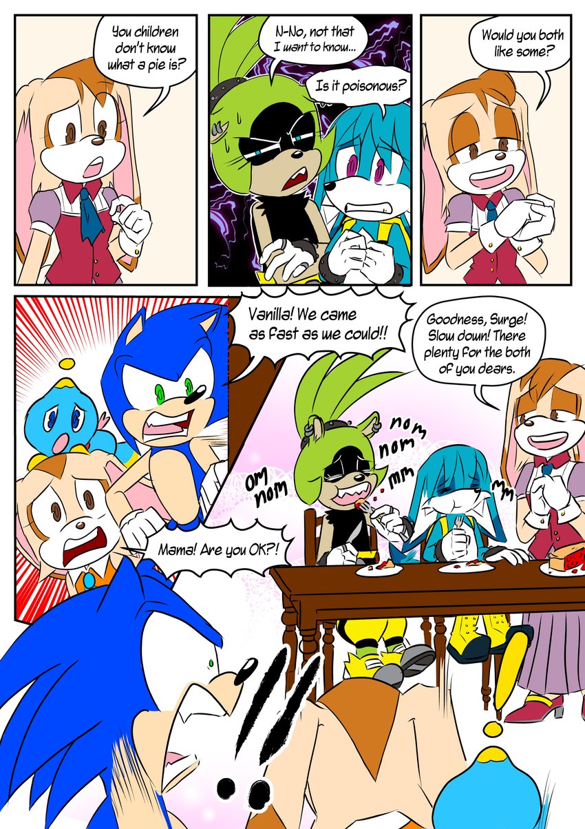 kitsunami the fennec, sonic the hedgehog, vanilla the rabbit, cream the rabbit, surge the tenrec, and etc (sonic the hedgehog (comics) and etc) created by konnichibot