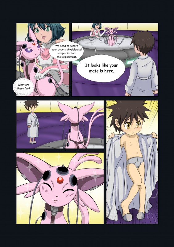 ambiguous_gender female feral knock-kneed machine male scientific_experiment straps text sugarnhoney nintendo pokemon eeveelution espeon generation_2_pokemon human mammal pokemon_(species) absurd_res comic english_text hi_res