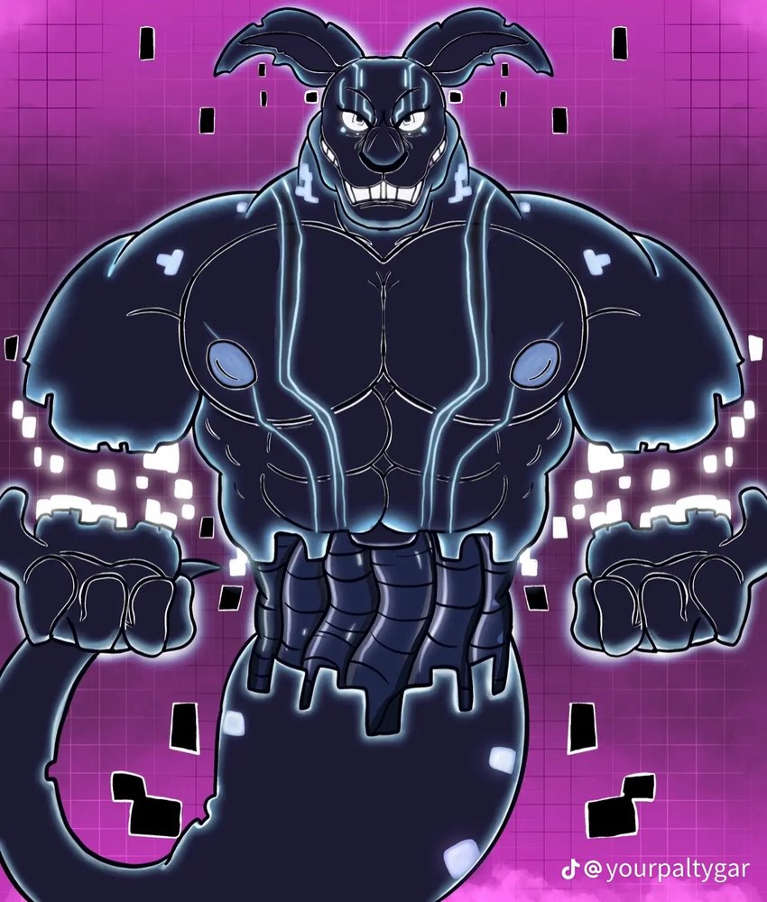 abs anthro biceps big_muscles big_pecs black_body black_fur clenched_teeth floating floating_hands fur glitch glowing glowing_eyes glowing_markings looking_at_viewer machine male markings muscular muscular_anthro muscular_male nipples nude pecs solo teeth yourpaltygar five_nights_at_freddy's five_nights_at_freddy's:_security_breach five_nights_at_freddy's:_security_breach_ruin scottgames steel_wool_studios mxes_(fnaf) lagomorph leporid mammal rabbit hi_res