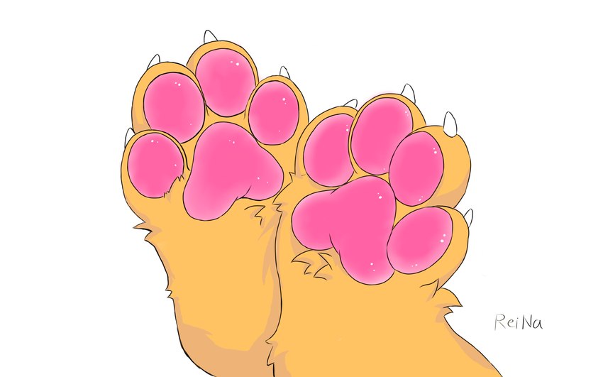 4_toes ambiguous_gender anthro claws feet feral foot_fetish foot_focus foot_shot fur hindpaw orange_body orange_fur pawpads paws pink_pawpads showing_paws simple_background solo toe_claws toes reina_(artist) domestic_cat felid feline felis mammal 16:10 hi_res widescreen