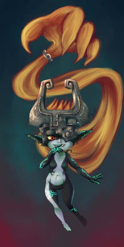 female hair hair_hand looking_at_viewer not_furry red_eyes short_stack solo deijii nintendo the_legend_of_zelda twilight_princess midna humanoid twili hi_res