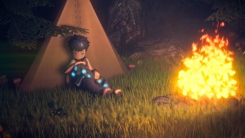 campfire camping ears_down feral forest glowing male night petting pivoted_ears plant resting solo tired tree powersurge_(artist) nintendo pokemon lucas_(pokemon) eeveelution generation_2_pokemon human mammal pokemon_(species) umbreon 16:9 3d_(artwork) digital_media_(artwork) hi_res widescreen