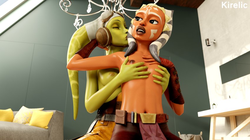 breasts clothed clothing duo female female/female green_body green_skin humanoid_on_humanoid lekku_(anatomy) lips nipples topless kirelics star_wars star_wars:_the_clone_wars star_wars_rebels ahsoka_tano hera_syndulla alien alien_humanoid humanoid togruta twi'lek 16:9 3d_(artwork) digital_media_(artwork) hi_res widescreen