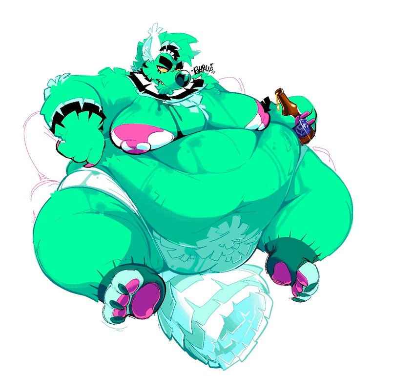 anthro belly beverage beverage_bottle big_belly big_butt bottomwear burping butt clothed clothing colored_nails flabby fur hair male mint_body morbidly_obese morbidly_obese_male mostly_nude nails navel nipples obese obese_male overweight overweight_anthro overweight_male pawpads pinata pink_nails simple_background solo striped_nipples tail text thick_thighs wide_hips yellow_eyes boot_(artist) clancer_(qweave) animate_inanimate living_pinata mammal digital_media_(artwork) hi_res