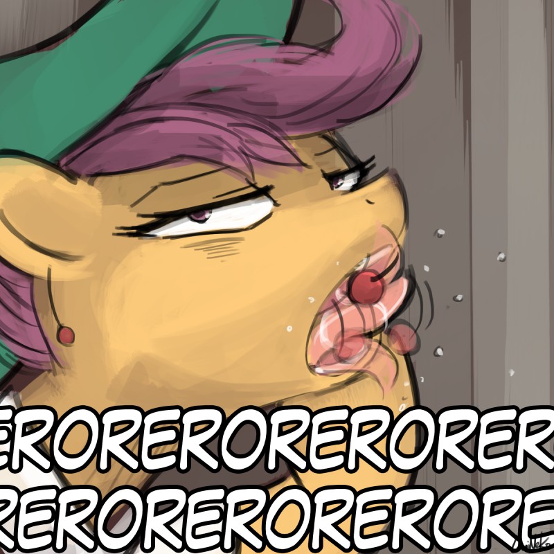 female half-closed_eyes licking narrowed_eyes solo tongue tongue_out yare_yare_daze lumineko friendship_is_magic hasbro jojo's_bizarre_adventure my_little_pony scootaloo_(mlp) equid equine horse mammal pony 1:1 hi_res meme reaction_image