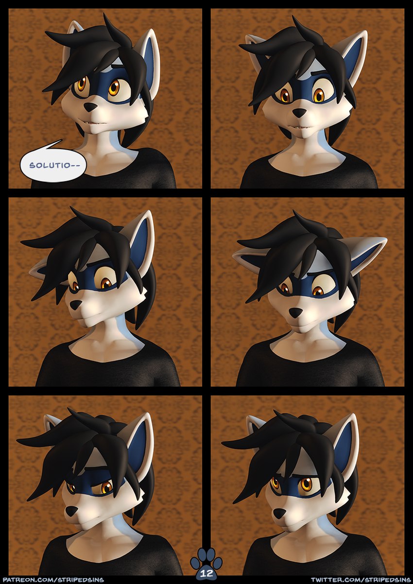 anthro black_hair blue_body blue_fur clothing comic_panel expressions fur grid_layout hair learning male realization regular_grid_layout shirt six_frame_grid six_frame_image solo speech_bubble t-shirt text topwear yellow_eyes willitfit striped_sins felix_(striped_sins) mammal procyonid raccoon 3d_(artwork) comic digital_media_(artwork) hi_res url brother_(lore) sibling_(lore)