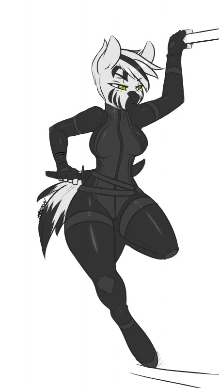 anthro bodysuit breasts clothing female latex melee_weapon ninja pose skinsuit solo stripes sword thick_thighs tight_clothing warrior weapon wide_hipped_anthro wide_hipped_female wide_hips yellow_eyes avante92 hasbro my_little_pony fan_character pyrite_(oc) equid equine mammal zebra 2014 hi_res