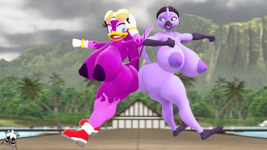 anthro attack beach_background beak beanie_only big_breasts big_butt blue_eyes bracelet breasts butt clothing curvy_figure duo feathers female female_anthro footwear gloves green_eyes handwear hat headgear headwear hip_check huge_breasts jewelry nude nude_anthro nude_female nudist purple_body purple_feathers scuted_feet scuted_hands scutes shoes tail tail_feathers keryo_wolfe shywearsfangs_(modeler) beat_banger sega sonic_riders sonic_the_hedgehog_(series) wave_the_swallow zoe_monroe avian bird hirundinid oscine passerine swallow_(bird) 16:9 3d_(artwork) 4k absurd_res digital_media_(artwork) hi_res source_filmmaker_(artwork) widescreen
