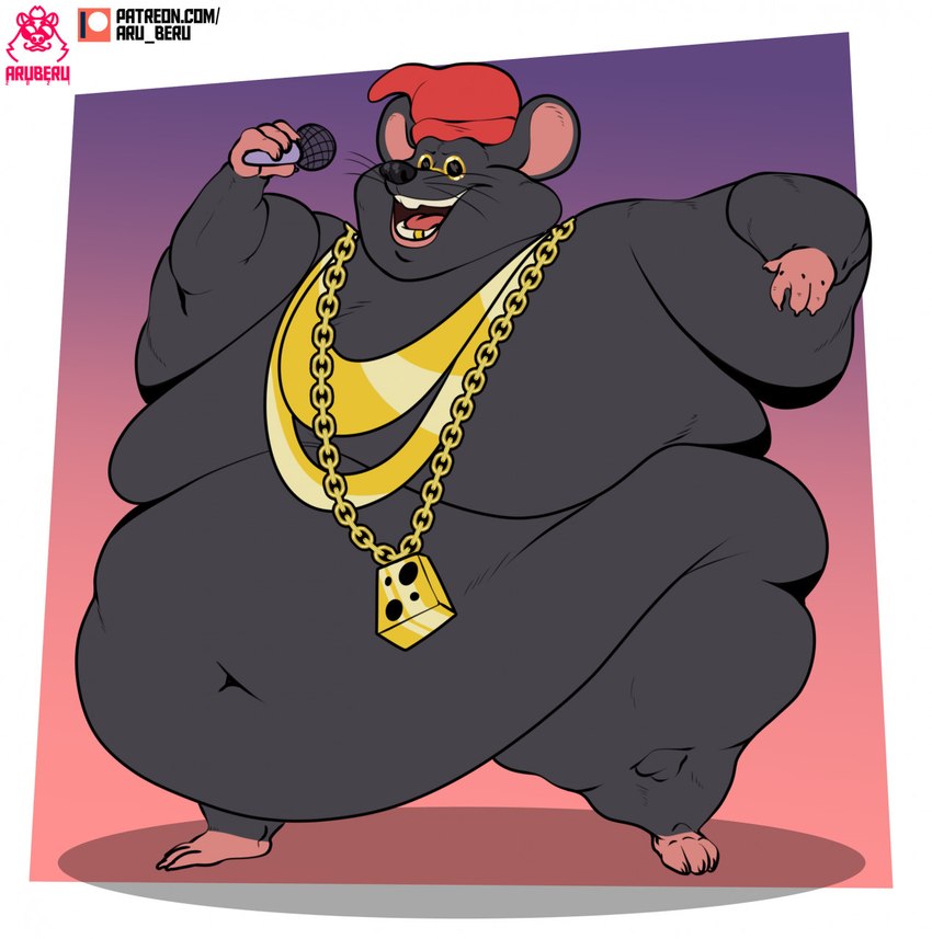 anthro belly belly_rolls big_belly black_body black_fur buckteeth electronics eyewear fat_rolls flabby_arms fur gold_(metal) gold_jewelry gold_necklace gold_tooth holding_microphone holding_object jewelry male microphone morbidly_obese morbidly_obese_anthro morbidly_obese_male mostly_nude navel necklace obese obese_anthro obese_male open_mouth overweight overweight_anthro overweight_male smile solo standing sunglasses teeth thick_thighs whiskers wide_hips aruberu barnyard_(series) nickelodeon biggie_cheese mammal murid murine rat rodent 2021 hi_res signature