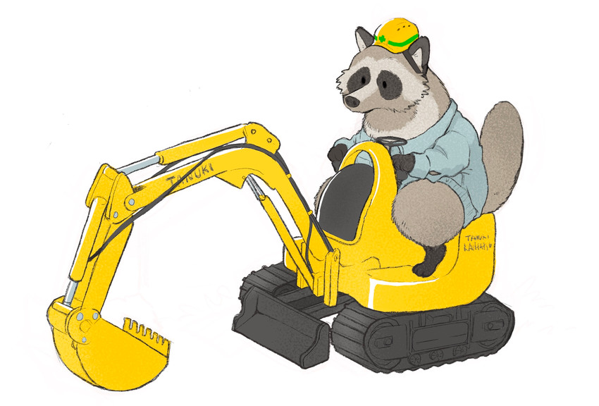 armor brown_body brown_fur clothing construction_worker excavator feral fur hard_hat headgear helmet shirt simple_background sitting solo topwear white_background fuji25_2501 fujiwarayoshito canid canine mammal raccoon_dog tanuki 2020 hi_res