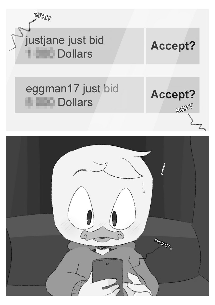 furniture living_room male sofa text threek disney ducktales ducktales_(2017) louie_duck anatid anseriform avian bird duck absurd_res comic english_text hi_res monochrome