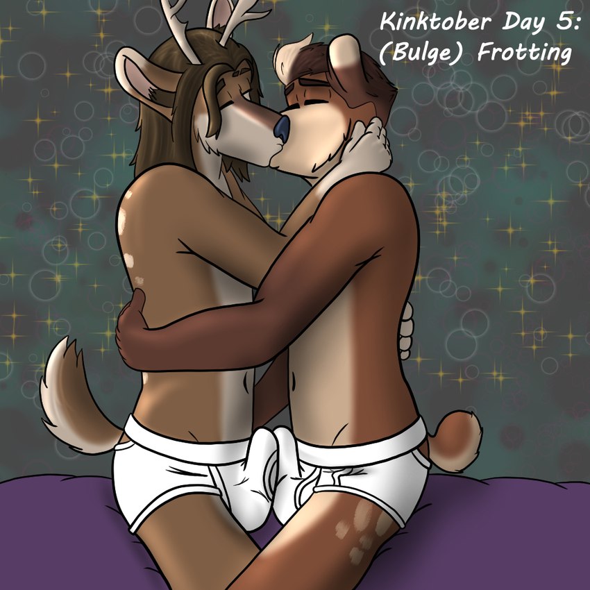 anthro antlers briefs briefs_only brown_body brown_fur brown_hair bulge bulge_frottage clothed clothing detailed_background duo frottage fur green_background hair horn hug kissing long_hair male male/male markings monotone_briefs monotone_clothing monotone_underwear navel penile sex simple_background sparkles spots spotted_markings tan_body tan_fur tenting text tighty_whities topless topless_male underwear underwear_only underwear_sex white_briefs white_clothing white_text white_underwear smokeyrooster kinktober deer mammal 1:1 english_text