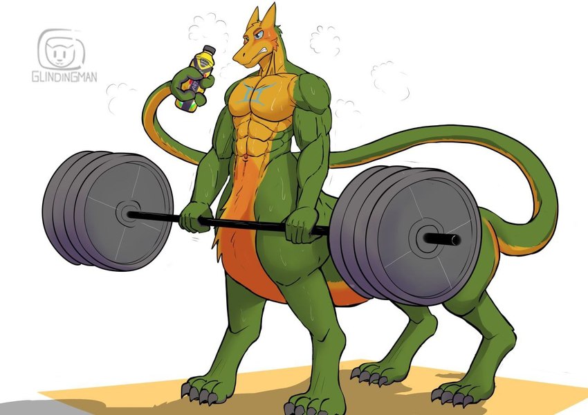 ambiguous_gender astrological_symbol beverage blue_sclera energy_drink exercise exercise_gear gemini_(symbol) holding_barbell holding_object male solo symbol tail tail_hand unusual_anatomy unusual_tail weightlifting western_zodiac_symbol workout soendapuss gemini_the_sergal sergal taur