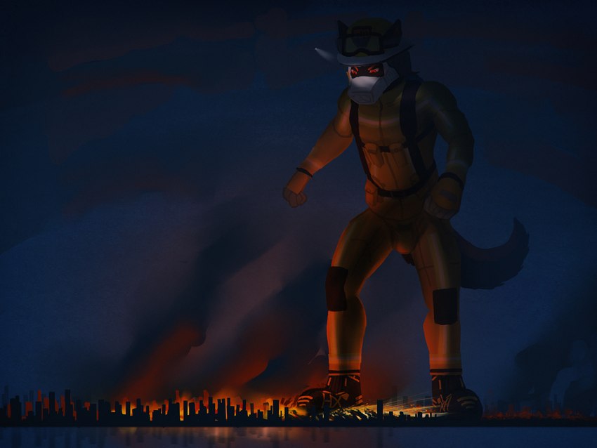 anthro armor boots bottomwear city clothing fire firefighter firefighter_boots firefighter_helmet firefighter_uniform footwear headgear helmet helpful landscape_dwarfing macro night pants plantigrade sea shoes tail uniform visor water thb886 dakota_(rockwolf) canid canine canis domestic_dog mammal wolf 2021 4:3 hi_res