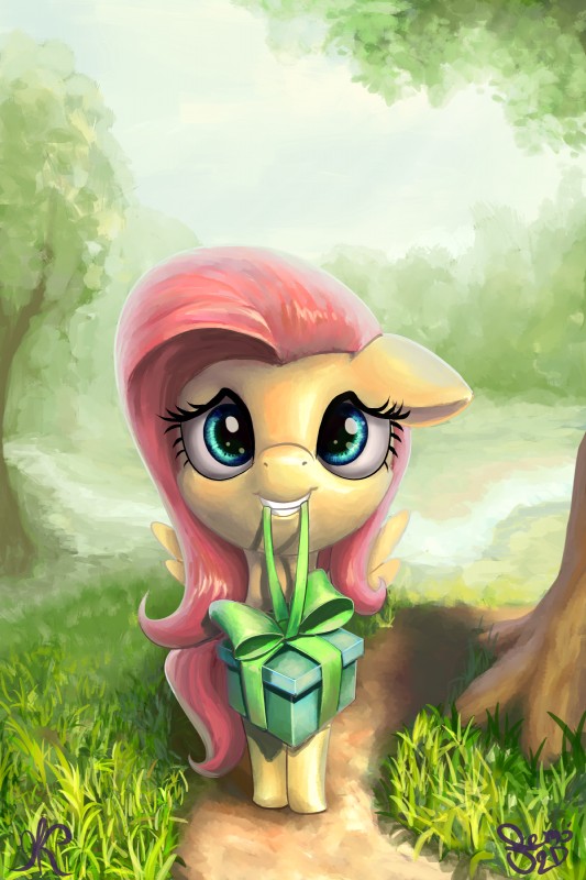 blue_eyes day detailed_background eyelashes female feral grass hair looking_at_viewer outside pink_hair plant solo tree wings nemo2d friendship_is_magic hasbro my_little_pony mythology fluttershy_(mlp) equid equine mammal mythological_creature mythological_equine pegasus 2:3 absurd_res digital_media_(artwork) digital_painting_(artwork) hi_res