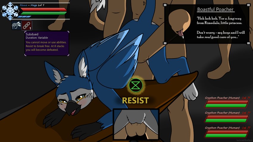 anthro anthro_penetrated ass_up beak belly_rub big_ears blue_body blue_feathers blue_fur blush button_prompt captured cutaway dark_room debuff dim_lighting doggystyle ears_up faceless_character faceless_male feathers feet female female_on_human female_penetrated from_behind_position fur gameplay_mechanics group gui health_bar holding_waist human_on_anthro human_penetrating human_penetrating_anthro human_penetrating_female interspecies larger_human larger_male level_difference level_number looking_away looking_pleasured magic_user male male/female male_penetrating male_penetrating_female mana_bar multicolored_body outnumbered paws penetration poacher princess raised_tail resisting roleplay royalty sex silenced size_difference smaller_anthro smaller_female smile speech_bubble stamina_bar struggling surrounded tail tail_tuft talon_hands talons taunting text toes tuft user_interface vaginal vaginal_penetration white_body white_fur wings wings_folded wrattales2022 mythology rinna_(wrattales2022) avian gryphon human mammal mythological_avian mythological_creature 16:9 english_text hi_res shaded simple_shading widescreen