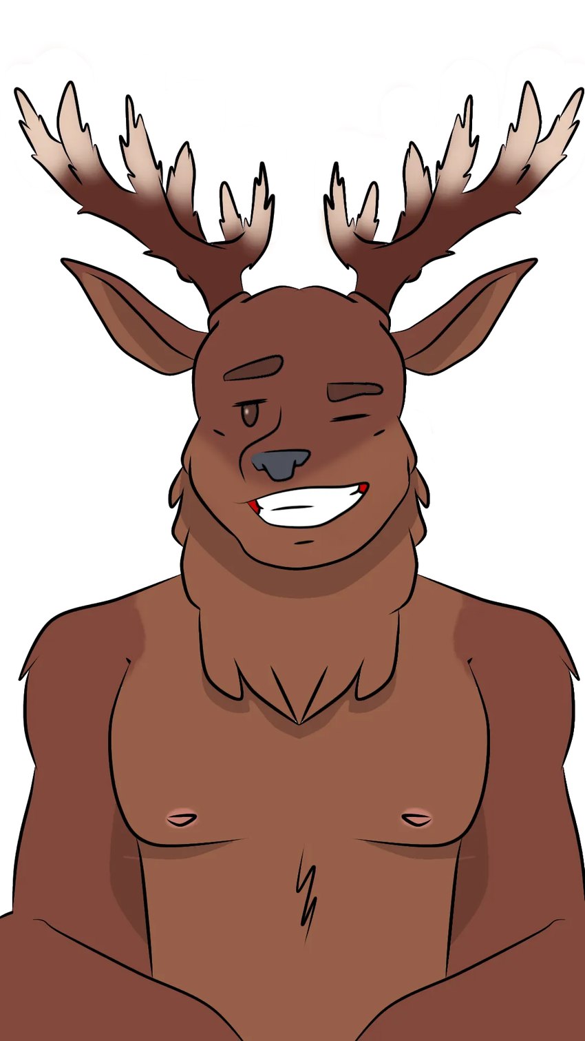 anthro antlers blinking brown_body brown_fur fur grinding horn looking_at_viewer male solo bonnieroyal anom_hirsch_(the_preydator) anom_hirsch cervine deer mammal red_deer 9:16 hi_res