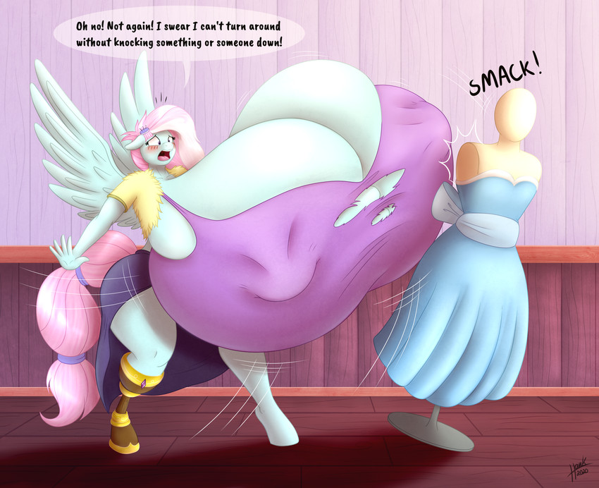 anthro big_breasts breasts clothing dialogue female huge_breasts hyper hyper_breasts mannequin open_mouth solo speech_bubble text wardrobe_malfunction wings 09hankris friendship_is_magic hasbro my_little_pony mythology kerfuffle_(mlp) equid equine mammal mythological_creature mythological_equine pegasus 2020 absurd_res english_text hi_res