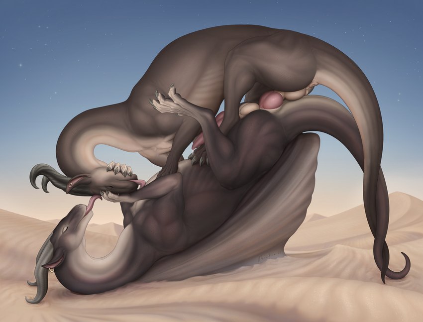 anal anal_penetration animal_genitalia anus balls bodily_fluids brown_arms brown_body brown_ears brown_face brown_feet brown_legs brown_nose brown_tail brown_toes chest_lick claws covered_in_sand cum cum_in_ass cum_inside curled_horn day desert dripping duo ear_piercing entwined_tails erection eyes_closed feet feral feral_on_feral feral_penetrated feral_penetrating feral_penetrating_feral from_behind_position genital_fluids genitals grey_claws grey_horn head_grab head_lick horn imminent_knotting intraspecies knot knotted_penis knotted_tapering_penis leaking_cum licking licking_another licking_partner male male/male male_penetrated male_penetrating male_penetrating_male membrane_(anatomy) membranous_wings monotone_anus monotone_arms monotone_balls monotone_feet monotone_genitals monotone_horn monotone_knot monotone_legs monotone_penis monotone_wings multicolored_body multicolored_ears outside penetration penile penile_penetration penis penis_in_ass perching_position piercing pink_ears pink_knot pink_penis pink_tongue pointy_ears precum precum_drip precum_on_toes precum_while_penetrated prehensile_tail prick_ears ridged_horn sand sex sharp_horn sheath side_view sky spiral_horn spread_wings star tail tail_coil tan_anus tan_arms tan_balls tan_body tan_face tan_feet tan_legs tan_nose tan_sheath tan_tail tan_toes tan_wings tapering_penis toe_claws toes tongue tongue_out two_tone_arms two_tone_body two_tone_ears two_tone_face two_tone_legs two_tone_tail unusual_position wings year draakae european_mythology mythology dragon mythological_creature mythological_scalie scalie western_dragon wingless_dragon 2022 artist_name digital_media_(artwork) hi_res signature