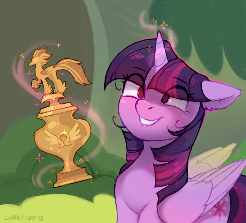 award cutie_mark female feral hair horn magic multicolored_hair smile solo trophy unicorn_horn wings lispp friendship_is_magic hasbro my_little_pony mythology twilight_sparkle_(mlp) equid equine mammal mythological_creature mythological_equine winged_unicorn 2018 absurd_res hi_res