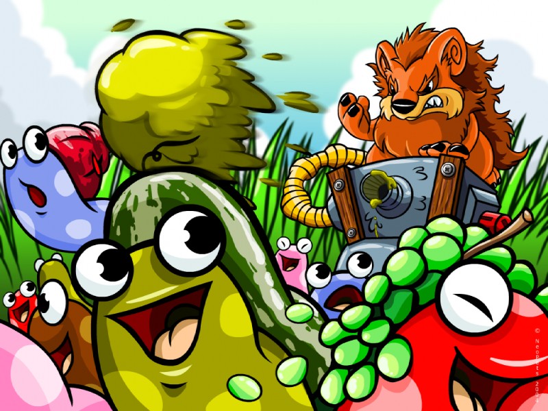 ambiguous_gender angry anthro black_claws blue_body blue_skin brown_body brown_skin claws detailed_background food fruit fur grape grass green_body green_skin group machine mane open_mouth orange_body orange_fur outside pink_body pink_skin plant projectile red_body red_skin smile teeth tongue the_neopets_team neopets neopet_(species) petpet_(neopets) slorg yurble 2004 4:3 digital_media_(artwork) official_art