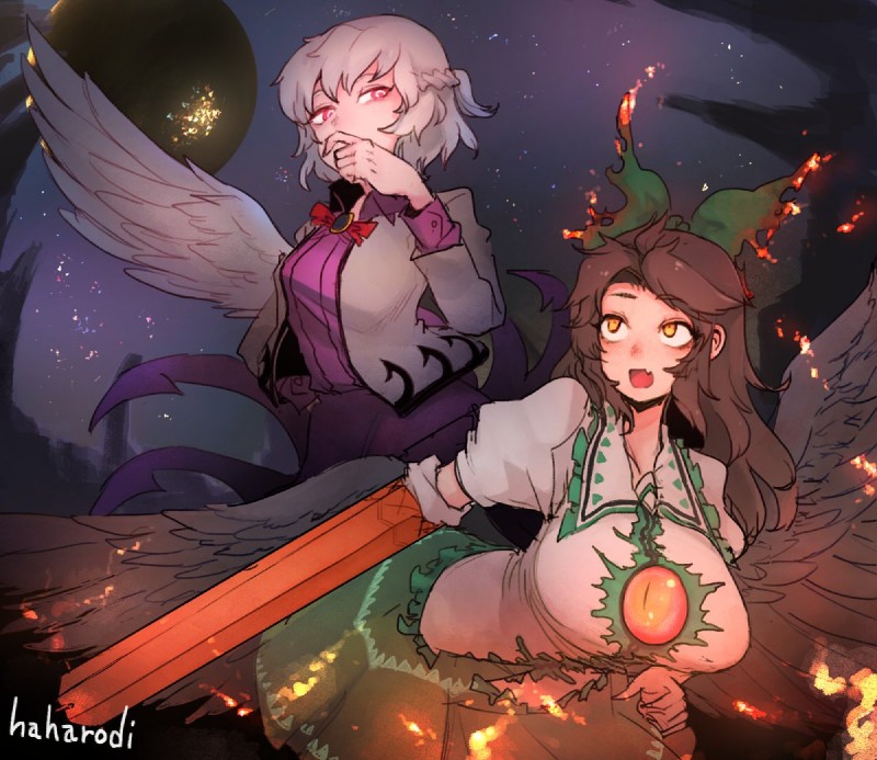 sagume kishin and utsuho reiuji (touhou) created by nyong nyong