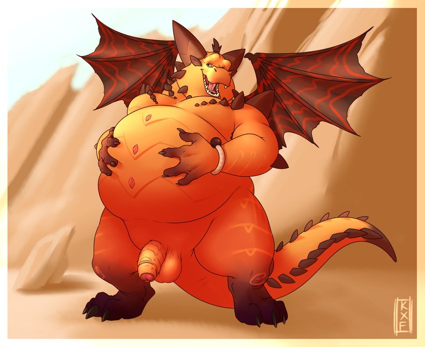 4_fingers anthro balls belly belly_fondling big_belly big_horn fingers flaccid foreskin front_view genitals hand_on_belly holding_belly horn humanoid_genitalia humanoid_penis looking_at_viewer male non-mammal_balls nude open_mouth orange_body orange_scales overweight overweight_anthro overweight_male partially_retracted_foreskin penis scales solo standing tail wings kronexfire activision mythology spyro_reignited_trilogy spyro_the_dragon magnus_(spyro) rescued_dragons_(spyro) dragon mythological_creature mythological_scalie scalie 2018