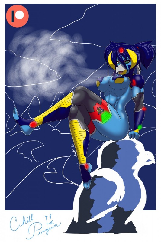 anthro anthrofied beak big_breasts breasts crossgender female ice looking_at_viewer machine non-mammal_breasts pose solo raeffe capcom mega_man_(series) mega_man_x_(series) chill_penguin android avian bird penguin reploid robot 2018 hi_res