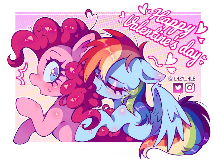 blue_eyes duo female female/female hair heart_symbol holidays instagram_logo open_mouth pink_body pink_hair pink_skin smile surprised_expression twitter_logo wings l4zy_4le friendship_is_magic hasbro my_little_pony mythology twitter valentine's_day pinkie_pie_(mlp) rainbow_dash_(mlp) equid equine horse mammal mythological_creature mythological_equine pegasus pony