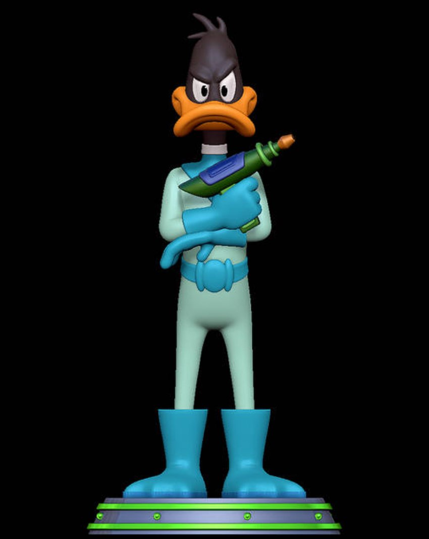 3d_modeling 3d_print anthro black_body boots clothing footwear laser_gun male ranged_weapon shoes simple_background smile solo spacesuit weapon sillytoys duck_dodgers looney_tunes warner_brothers daffy_duck anatid anseriform avian bird duck 3d_(artwork) digital_media_(artwork) hi_res