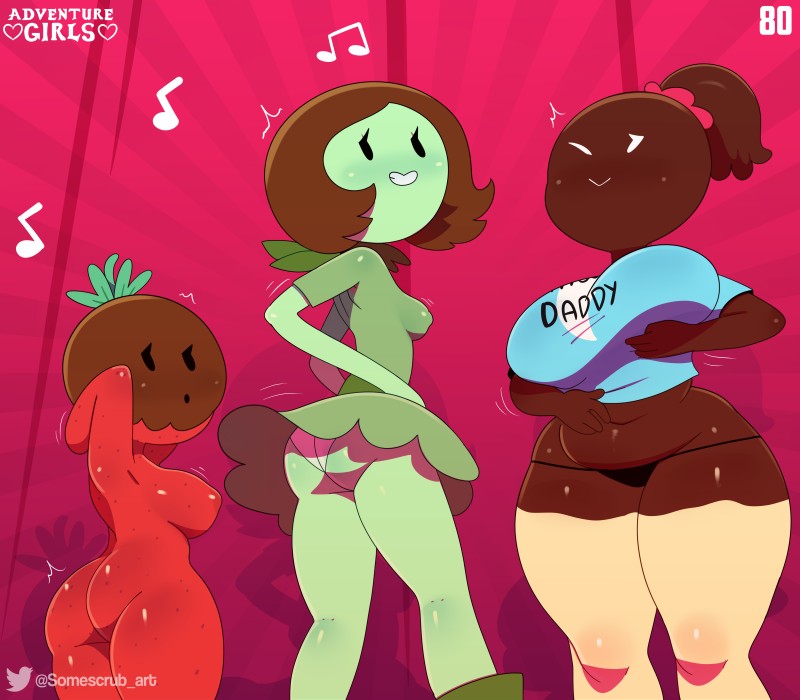 anthro anthrofied areola big_breasts black_clothing black_eyes black_panties black_underwear blue_clothing blue_topwear breasts brown_body brown_hair brown_skin butt candy clothed clothing crop_top dark_body dark_skin dessert dress female food food_hair footwear front_view fruit glistening glistening_body glistening_clothing green_body green_clothing green_skin grin group hair legwear light_body light_skin looking_at_viewer low-angle_view motion_lines musical_note musical_symbol navel nipple_outline non-mammal_breasts noseless nude one_eye_closed panties plant ponytail pose pseudo_hair rear_view red_areola red_body red_skin shirt short_hair slightly_chubby small_breasts smile smug standing strawberry symbol text thigh_highs topwear trio twitter_logo underwear upskirt white_clothing white_panties white_underwear wide_hips wink somescrub adventure_time cartoon_network twitter chocoberry chocolate_covered_banana_(adventure_time) lollipop_girl candy_humanoid candy_people_(at) elemental_creature elemental_humanoid flora_fauna food_creature food_humanoid fruit_humanoid humanoid living_candy living_fruit living_strawberry plant_humanoid absurd_res english_text hi_res