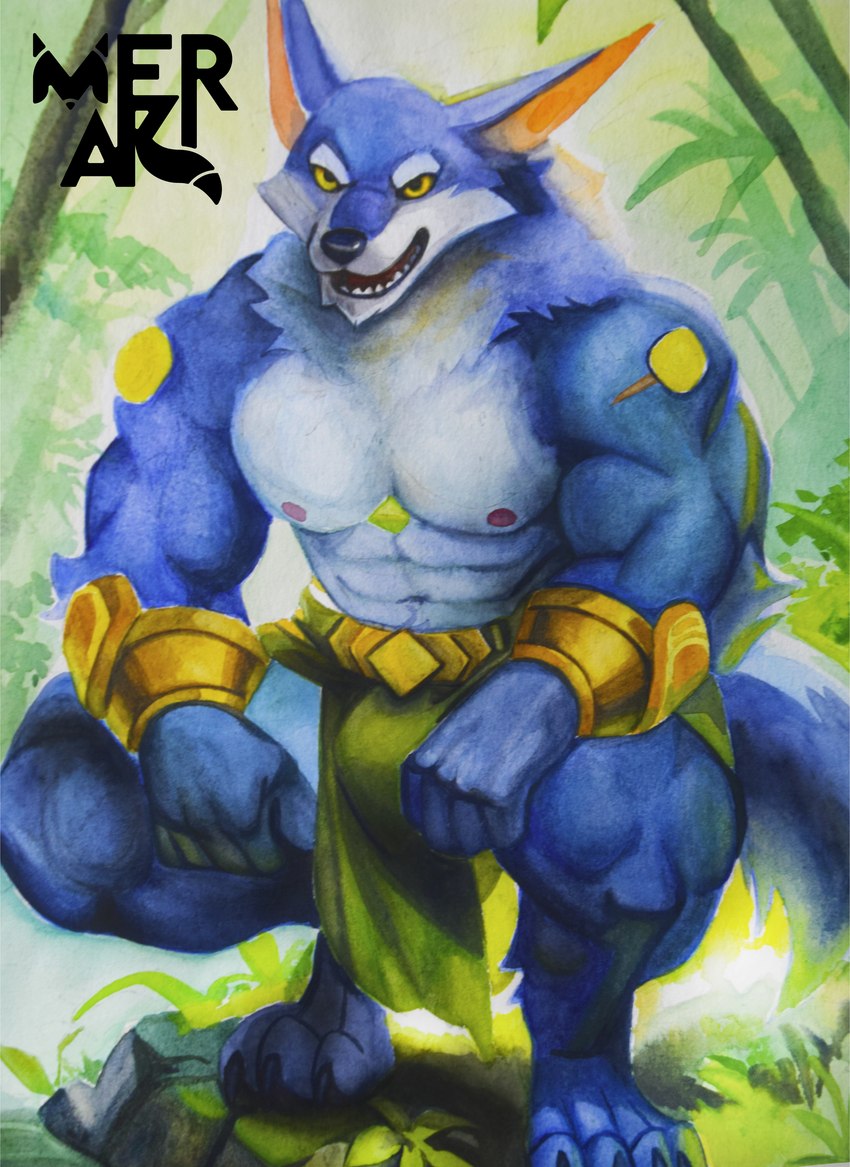 anthro bulge male muscular paws solo teeth meraki league_of_legends riot_games tencent warwick_(lol) canid canine canis mammal wolf absurd_res hi_res