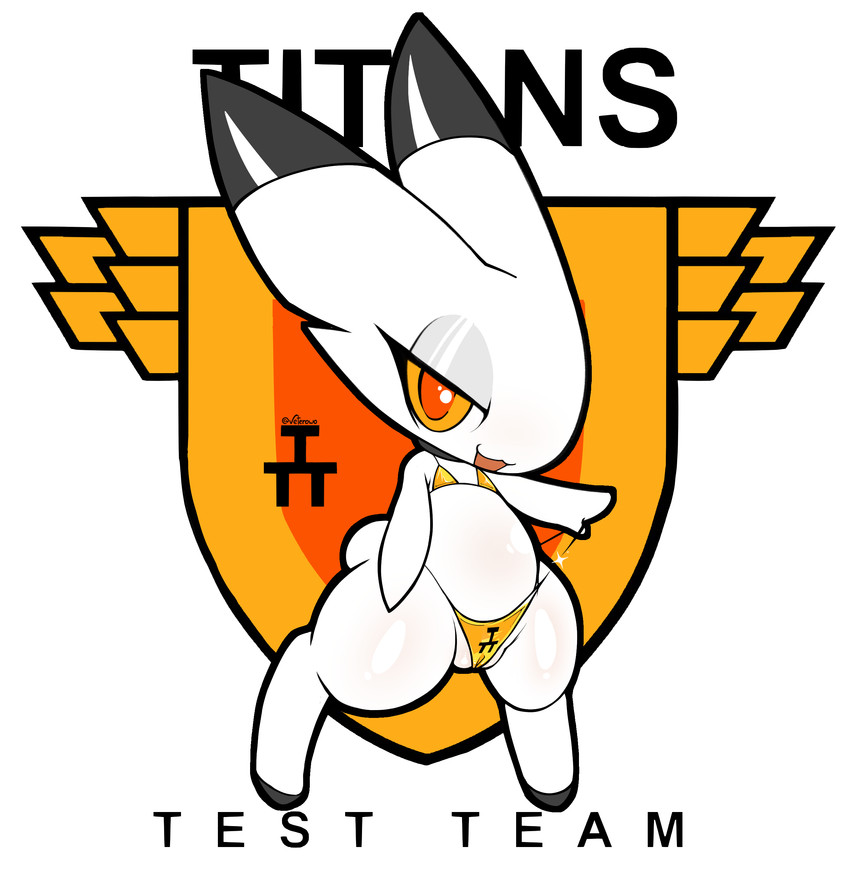 bedroom_eyes bikini camel_toe chibi clothed clothing dipstick_ears ear_markings emblem female feral genitals half-closed_eyes looking_at_viewer micro_bikini multicolored_ears narrowed_eyes open_mouth orange_eyes panties seductive simple_background smile solo standing swimwear tail text thick_thighs two-piece_swimsuit underwear vulva white_body wide_hips vetero advance_of_zeta:_the_flag_of_titans gundam gundam_advance_of_zeta mobile_suit_gundam lagomorph leporid mammal rabbit absurd_res english_text hi_res