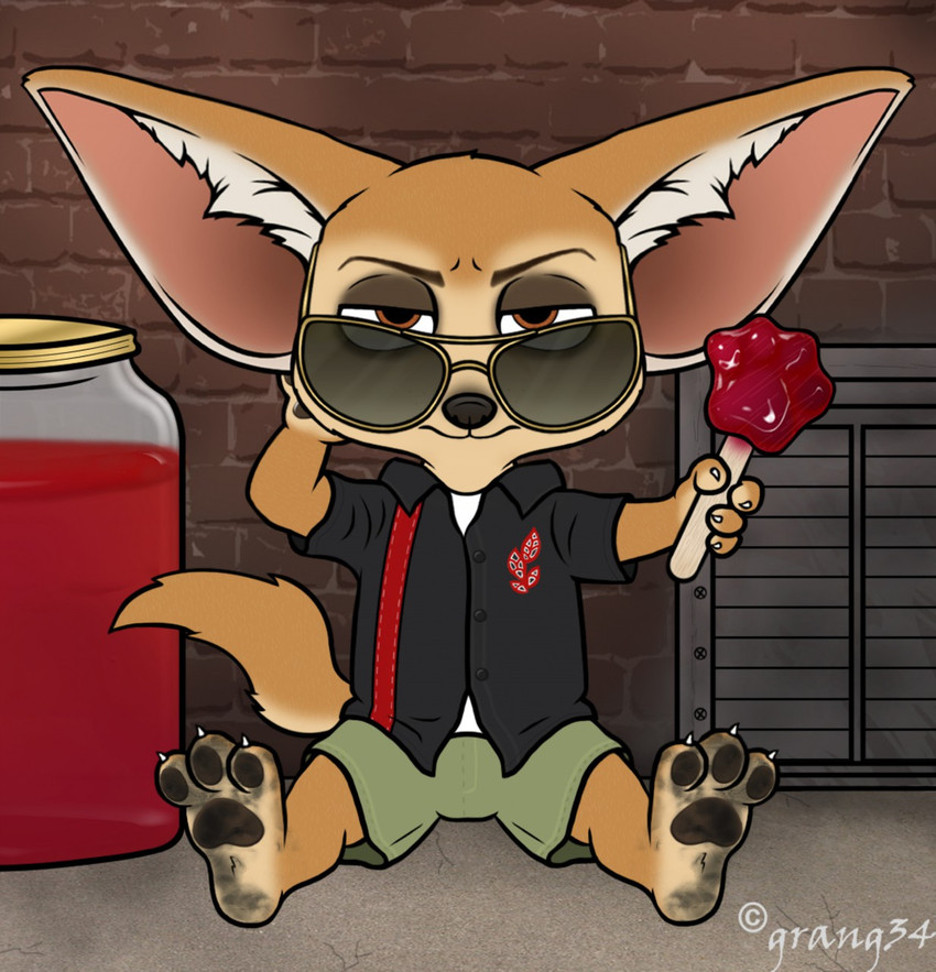 3_toes alley anthro barefoot bottomwear claws clothed clothing container dirty dirty_feet eyewear feet food fully_clothed jar looking_at_viewer male outside pawpads pawpsicle paws popsicle shirt shorts soles solo sunglasses toe_claws toes topwear grang34 disney zootopia finnick_(zootopia) canid canine fennec_fox fox mammal true_fox hi_res