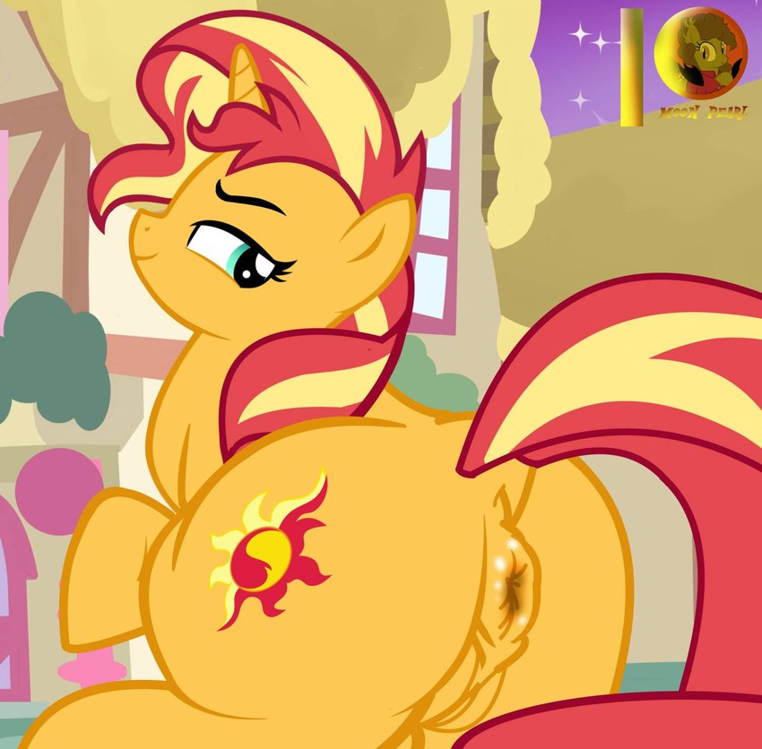 anatomically_correct anatomically_correct_genitalia anatomically_correct_pussy anus big_anus blonde_mane building butt cutie_mark dirty_anus dock_(anatomy) equine_anus eyebrows eyelashes female feral genitals half-closed_eyes horn house mane multicolored_mane narrowed_eyes orange_body puffy_anus pussy raised_tail red_mane red_tail smile solo tail two_tone_mane two_tone_tail yellow_tail moon_pearl succubi_samus equestria_girls hasbro my_little_pony mythology sunset_shimmer_(eg) equid equine mammal mythological_creature mythological_equine unicorn hi_res