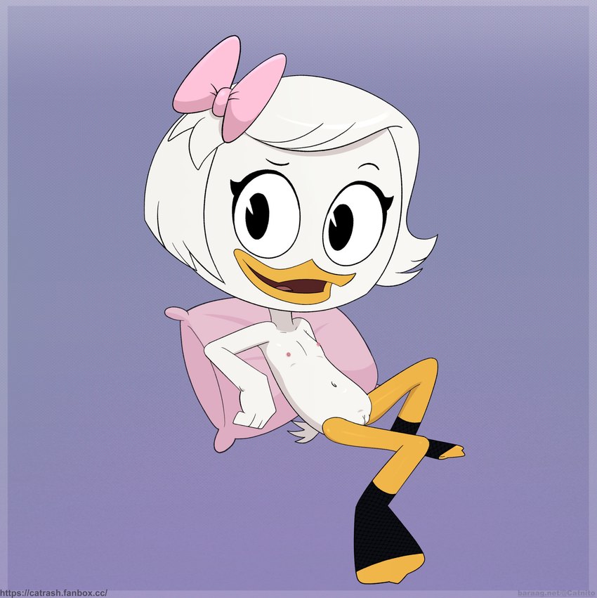bow_ribbon duck_bill female flat_chested genitals looking_at_viewer nipples pillow pussy sitting smile solo spread_legs spreading young young_female catrash disney ducktales ducktales_(2017) webby_vanderquack anatid anseriform avian bird duck 2025 hi_res