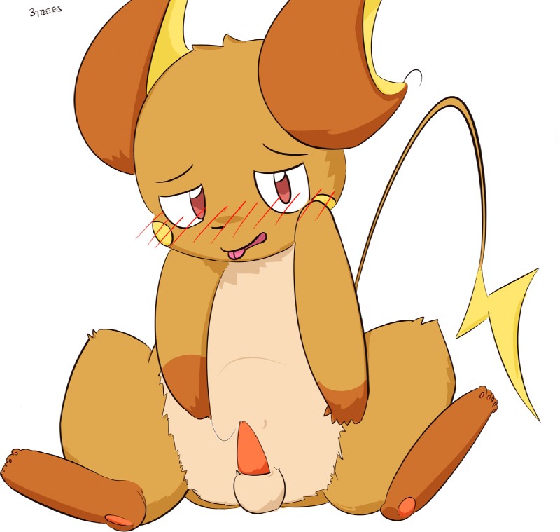 blush bodily_fluids erection facial_markings feral fur genital_fluids genitals head_markings looking_at_viewer male markings nude orange_body orange_fur pawpads paws penis precum solo tail 3trees nintendo pokemon generation_1_pokemon mammal pokemon_(species) raichu rodent hi_res