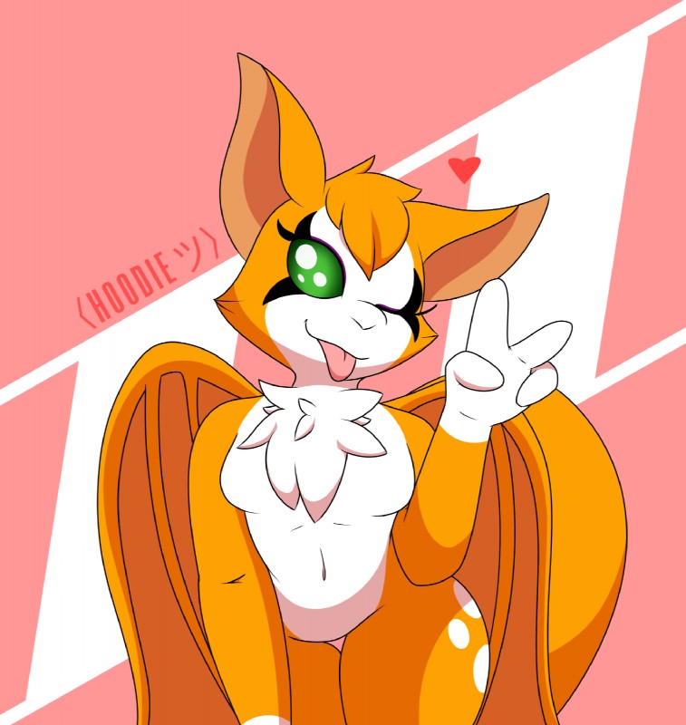 ;3 anthro female fur green_eyes heart_symbol looking_at_viewer nude one_eye_closed orange_body orange_fur simple_background smile solo white_body white_fur wings wink fluffihoodie dust:_an_elysian_tail fidget_(elysian_tail) bat mammal nimbat 2019 digital_media_(artwork) hi_res