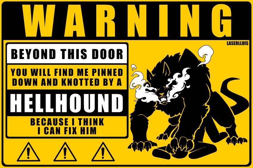 all_fours ambiguous_gender ambiguous_human ambiguous_penetration ass_up bestiality duo feral feral_penetrating from_behind_position fur human_on_feral implied_knotting interspecies larger_feral larger_male looking_at_viewer male male_feral male_on_human open_mouth paws penetration pinned pinned_to_ground pinning_down sex simple_background size_difference smaller_human smaller_penetrated smoke smoke_from_mouth smoke_from_nose tail text warning_sign lluisabadias monster_fucker_sign mythology canid canid_demon canine demon hellhound human mammal mythological_canine mythological_creature 2024 absurd_res hi_res