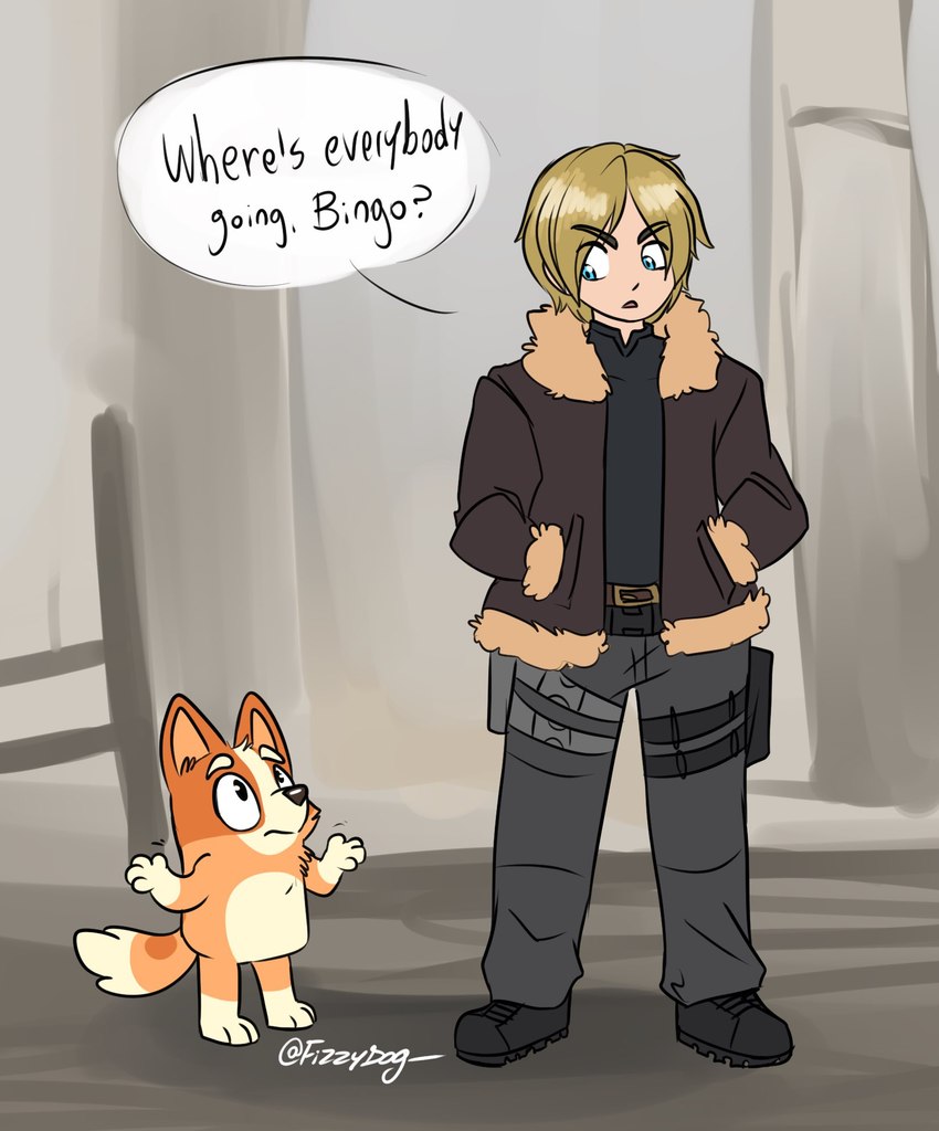 bingo heeler and leon kennedy (bluey (series) and etc) created by fizzy-dog