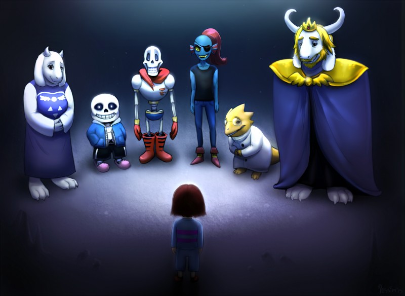 papyrus, frisk, sans, asgore dreemurr, alphys, and etc (undertale (series) and etc) created by pig (artist) and possim