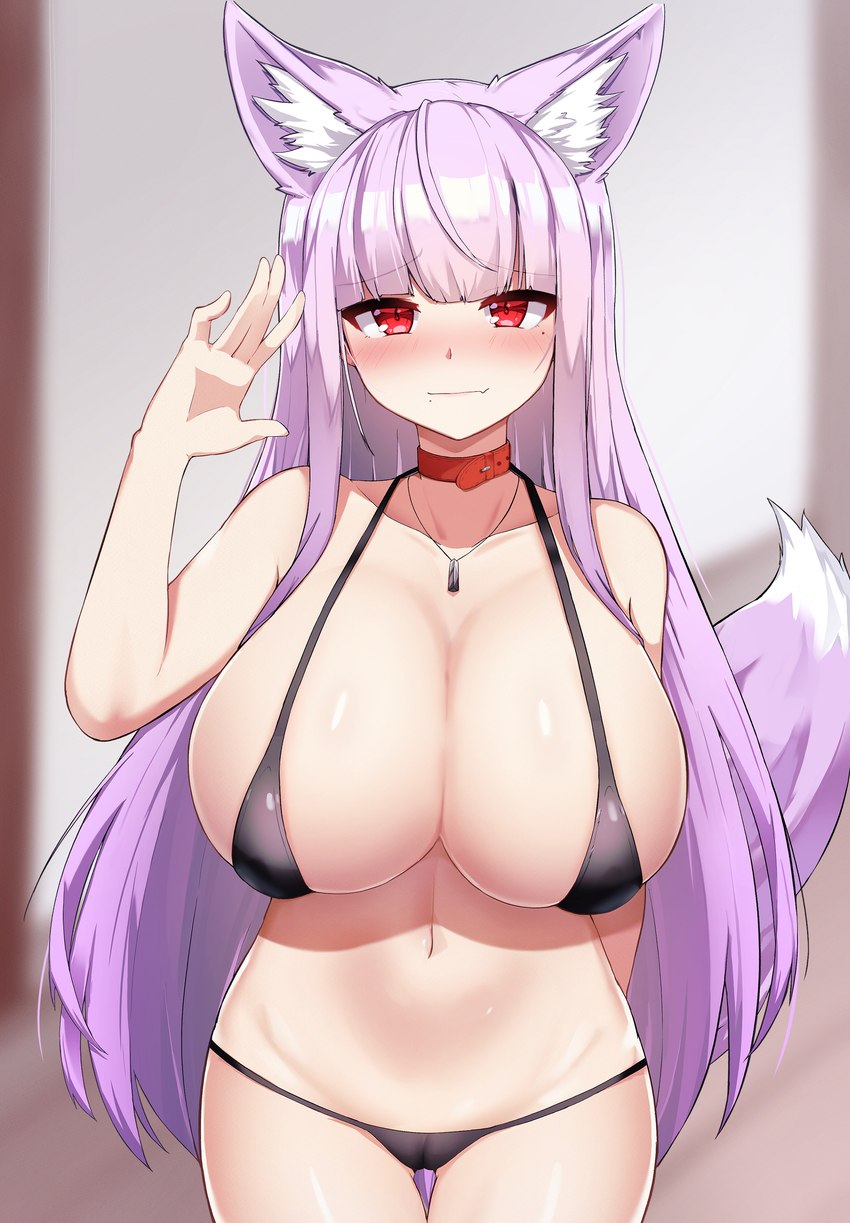 big_breasts bikini blush breasts camel_toe clothed clothing collar dipstick_tail ear_tuft female fur hair huge_breasts inside jewelry long_hair looking_at_viewer markings necklace purple_body purple_fur purple_hair raised_arm red_eyes skimpy solo swimwear tail tail_markings tuft two-piece_swimsuit 5danny1206 animal_humanoid canid canid_humanoid canine canine_humanoid fox_humanoid humanoid mammal mammal_humanoid 2020 absurd_res digital_media_(artwork) hi_res portrait shaded three-quarter_portrait